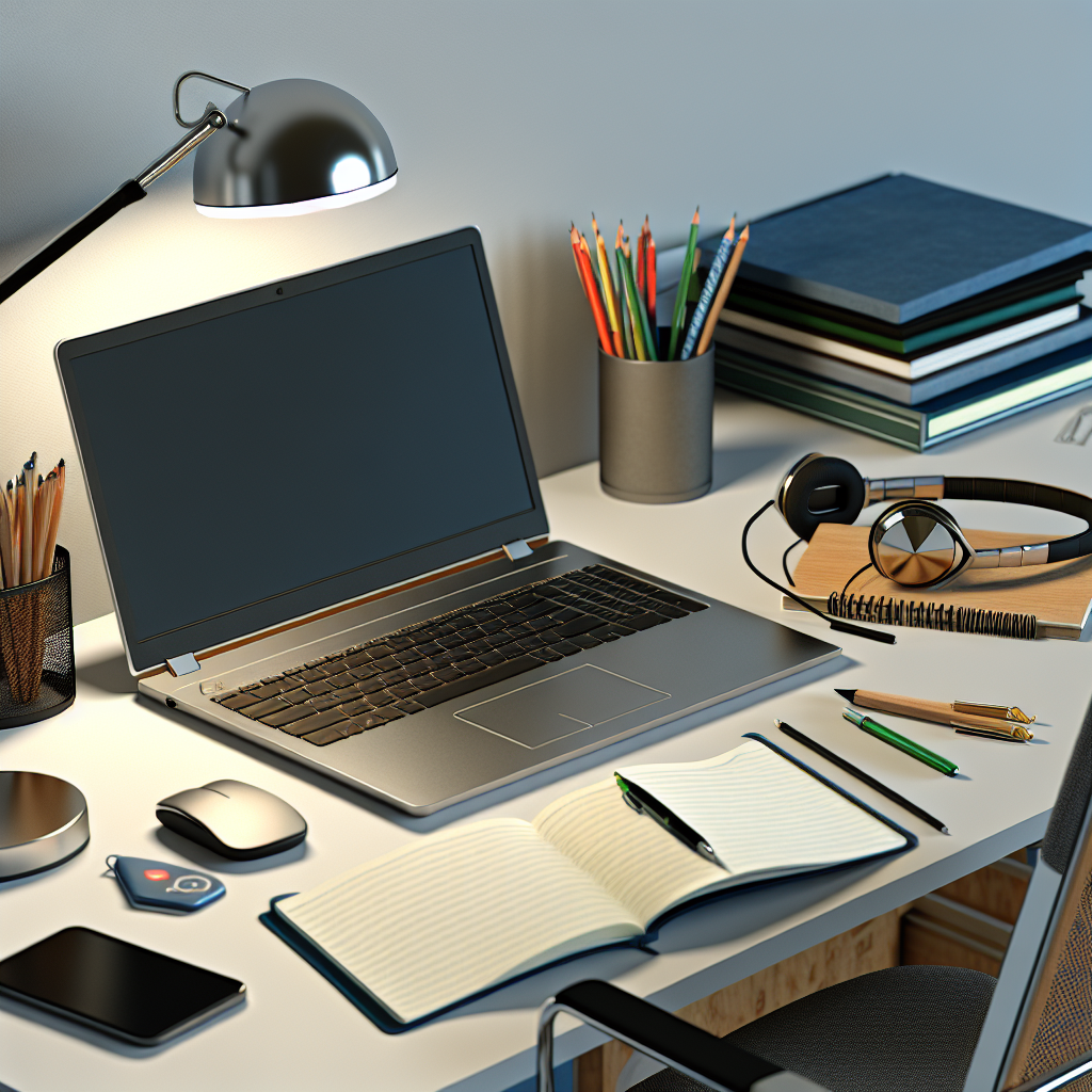 Laptop, notebook and productivity tools on desk